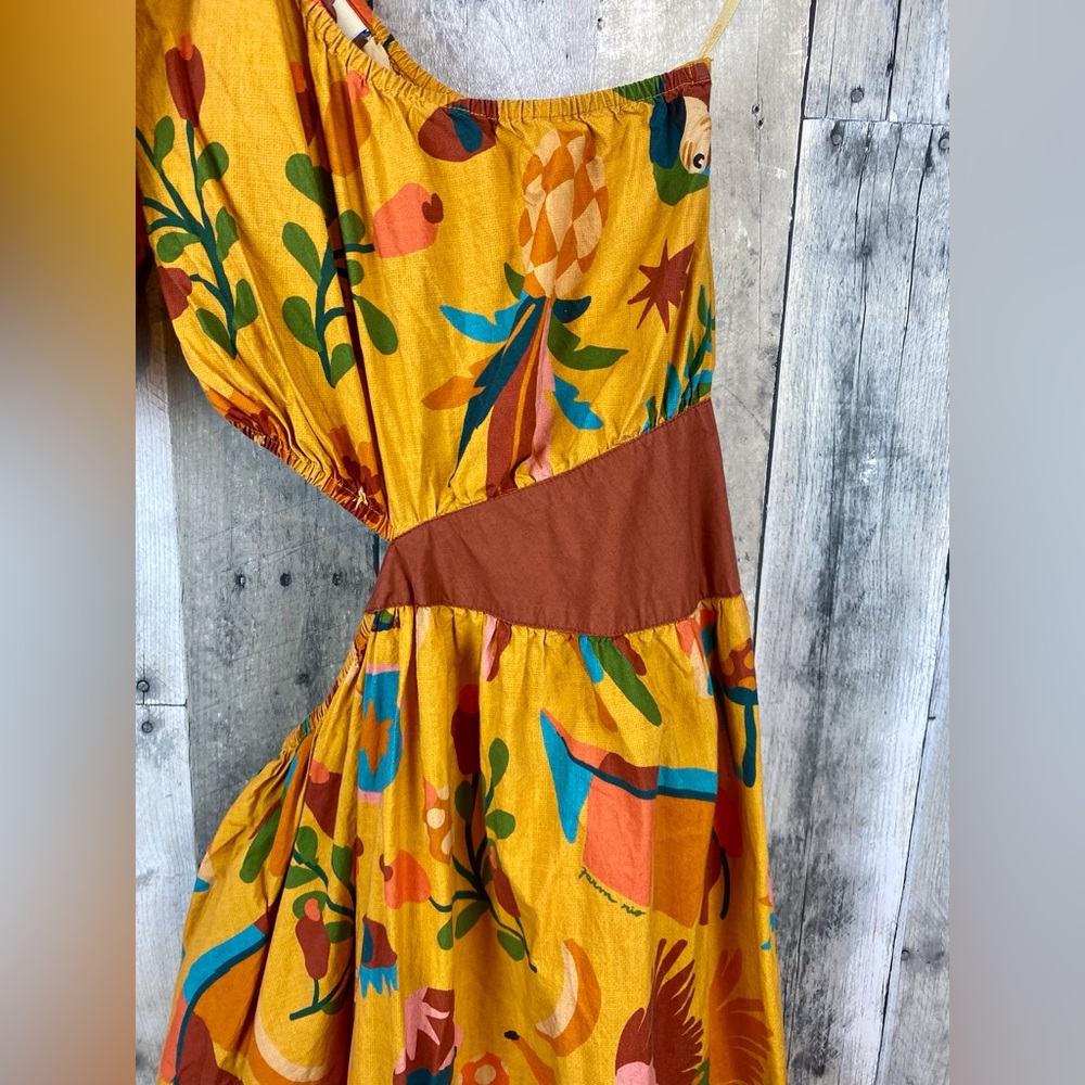 FARM Rio One Shoulder Maxi Dress in Gold Size Small. - Picture 6 of 16